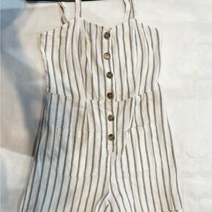 White and Brown Sleeveless Jumpsuit with Vertical Stripes
